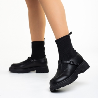 Pantofi Dama, Pantofi casual dama negre din piele ecologica si material textil Dallas - Kalapod.net