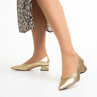 Pantofi Dama, Pantofi dama aurii din material textil cu toc Ziva - Kalapod.net