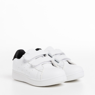 NOUTATI, Pantofi sport copii albi cu negru din piele ecologica  Artio - Kalapod.net