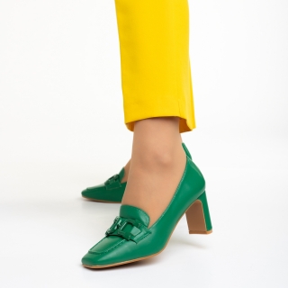 Pantofi Dama, Pantofi dama verzi din piele ecologica cu toc Priyal - Kalapod.net