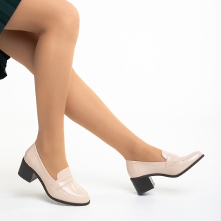 Pantofi Dama, Pantofi dama bej din piele ecologica lacuita cu toc Renesme - Kalapod.net