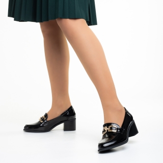 Pantofi Dama, Pantofi dama negri din piele ecologica lacuita cu toc Fadila - Kalapod.net
