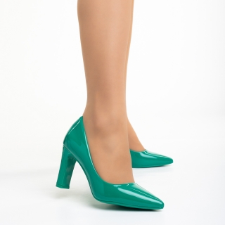 NOUTATI, Pantofi dama verzi din piele ecologica lacuita cu toc Melisma - Kalapod.net