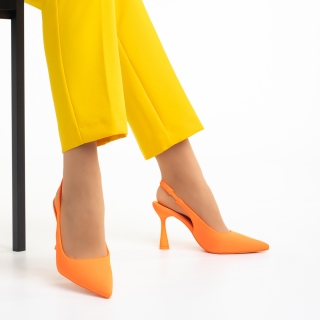 Pantofi Dama, Pantofi dama portocalii din material textil cu toc Dolabella - Kalapod.net