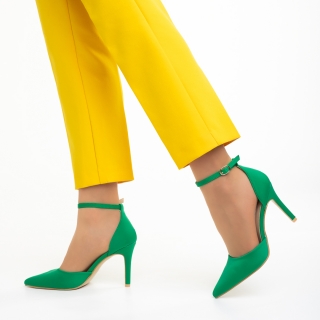 Pantofi Dama, Pantofi dama verzi din material textil cu toc Florene  - Kalapod.net