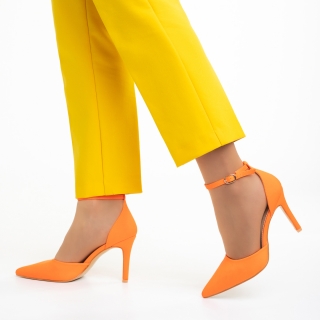 Pantofi Dama, Pantofi dama portocalii din material textil cu toc Florene  - Kalapod.net