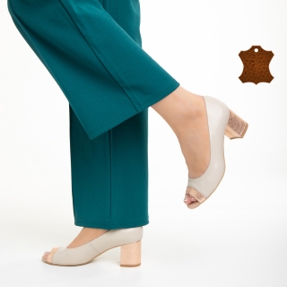 Incaltaminte Dama, Pantofi dama Marco bej din piele naturala Effie - Kalapod.net