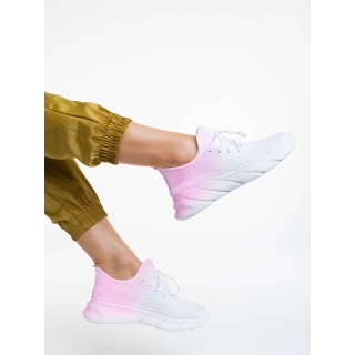 Pantofi sport dama albi cu roz din material textil Lienna - Kalapod.net