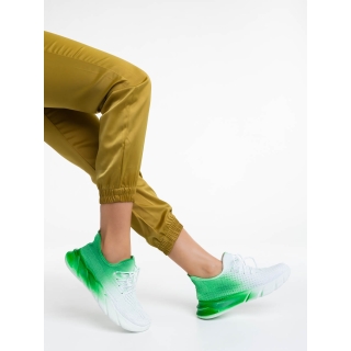 Pantofi sport dama albi cu verde din material textil Lienna - Kalapod.net