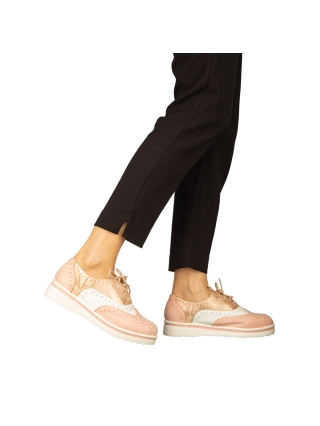 NOUTATI, Pantofi dama casual fara toc din piele ecologica roz Darme - Kalapod.net