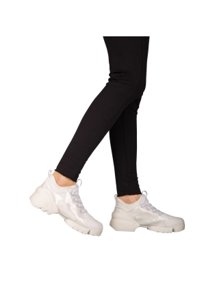 NOUTATI, Pantofi sport dama albi material textil Sonia - Kalapod.net