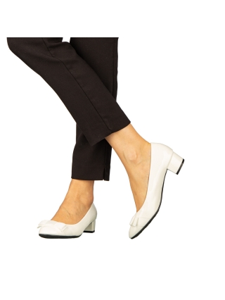 Pantofi  , Pantofi dama cu toc albi din piele ecologica Turni - Kalapod.net