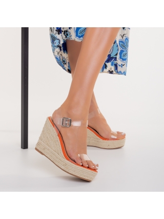 Sandale cu platforma , Sandale dama portocalii din material textil Yumma - Kalapod.net
