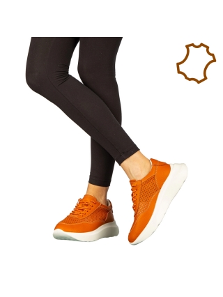 Pantofi dama casual fara toc din piele naturala portocalii Zevoma - Kalapod.net