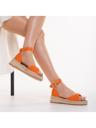 Sandale fara toc, Sandale dama portocalii din piele ecologica Thelma - Kalapod.net