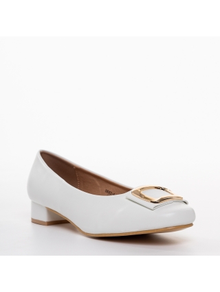 BIG SIZE, Pantofi dama cu toc albi din piele ecologica Francess - Kalapod.net