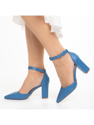 REDUCERI, Pantofi dama cu toc albastri din piele ecologica Ramani - Kalapod.net