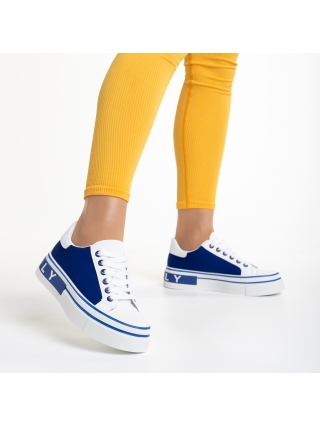 Pantofi Sport Dama, Pantofi sport dama albi cu albastru din piele ecologica si material textil Calandra - Kalapod.net