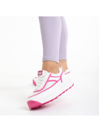 Pantofi Sport Dama, Pantofi sport dama albi cu roz din piele ecologica si material textil Sarina - Kalapod.net