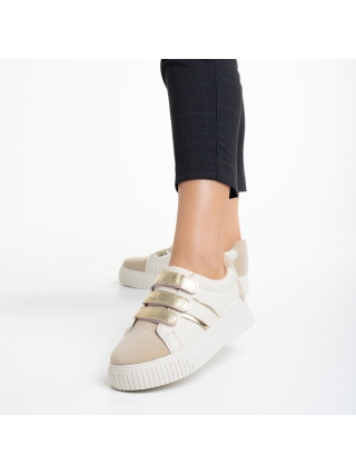ULTIMA MARIME, Pantofi sport dama albi cu bej deschis din piele ecologica Oakley - Kalapod.net