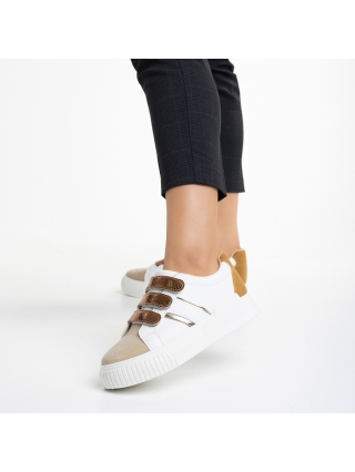 Pantofi Sport Dama, Pantofi sport dama albi cu bej inchis din piele ecologica Oakley - Kalapod.net