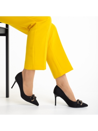 Pantofi eleganti dama, Pantofi dama negri din material textil cu toc Rosette - Kalapod.net