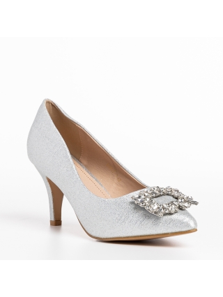Pantofi Dama marimi mari, Pantofi dama argintii din material textil Rylie - Kalapod.net