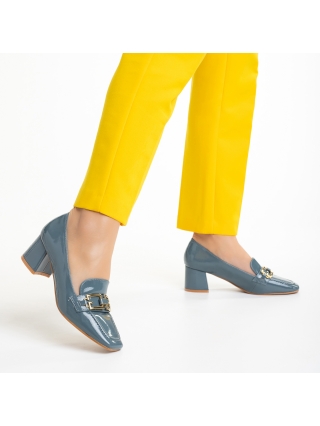 Pantofi Dama, Pantofi dama albastri din piele ecologica lacuita cu toc Reneisha - Kalapod.net