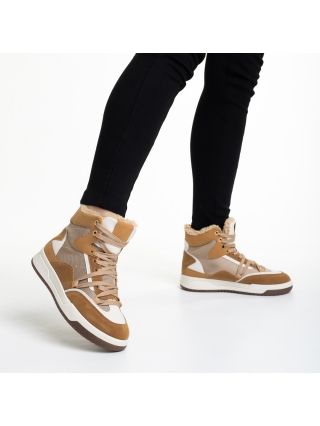 Pantofi sport dama camel din piele ecologica si material textil Reveca - Kalapod.net