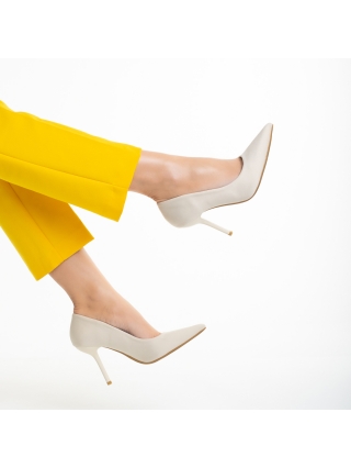 Pantofi eleganti dama, Pantofi dama bej din material textil cu toc Emelda - Kalapod.net