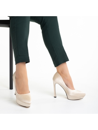 Pantofi eleganti dama, Pantofi dama bej din material textil cu toc Coriana - Kalapod.net