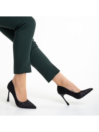 Incaltaminte Dama, Pantofi dama negri din material textil cu toc Zaida - Kalapod.net