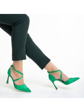 Pantofi cu toc, Pantofi dama verzi din material textil cu toc Adison - Kalapod.net