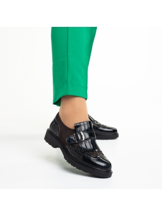 Pantofi de lac dama, Pantofi dama negri din piele ecologica lacuita Evianna - Kalapod.net