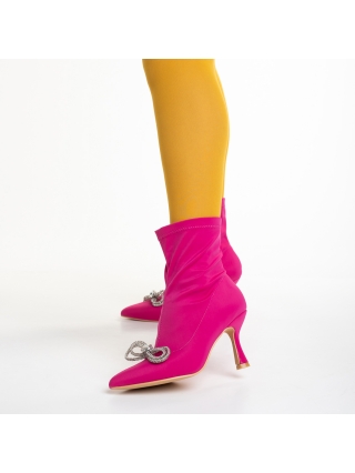 Botine dama fucsia din material textil cu toc Rajah - Kalapod.net