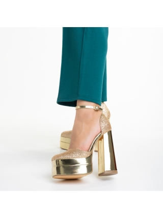 ULTIMA MARIME, Pantofi dama aurii din material textil cu toc Elara - Kalapod.net