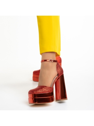 Pantofi cu toc, Pantofi dama rosii din material textil cu toc Elara - Kalapod.net