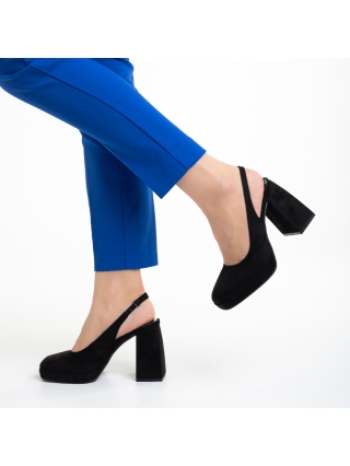 Pantofi Dama, Pantofi dama negri din material textil cu toc Dalaina - Kalapod.net