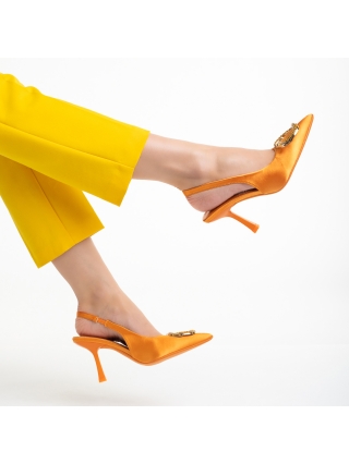 Sandale cu toc, Sandale dama portocalii din material textil Caelin - Kalapod.net