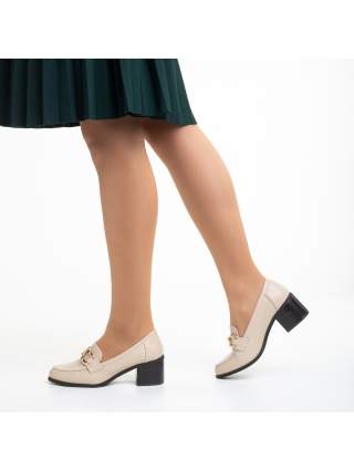Incaltaminte Dama, Pantofi dama bej din piele ecologica cu toc Quintina - Kalapod.net