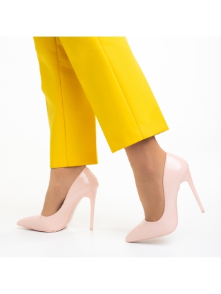 Pantofi cu toc, Pantofi dama roz din piele ecologica lacuita cu toc Tonina - Kalapod.net