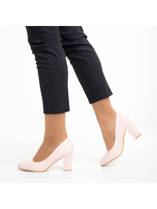 Pantofi cu toc, Pantofi dama roz din piele ecologica cu toc Lyra - Kalapod.net