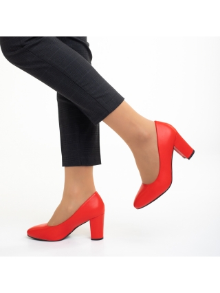 Pantofi cu toc gros, Pantofi dama rosii din piele ecologica cu toc Lyra - Kalapod.net