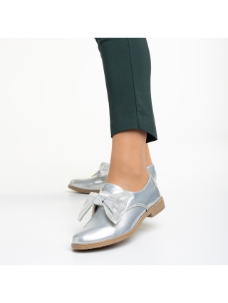 Pantofi Dama, Pantofi dama argintii din piele ecologica lacuita Mitra - Kalapod.net