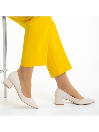 ULTIMA MARIME, Pantofi dama bej din material textil cu toc Cataleya - Kalapod.net