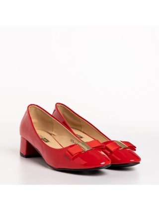 Pantofi Dama marimi mari, Pantofi dama rosii din piele ecologica lacuita cu toc Denica - Kalapod.net