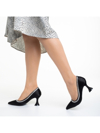 ULTIMA MARIME, Pantofi dama negri cu toc din material textil Tanica - Kalapod.net