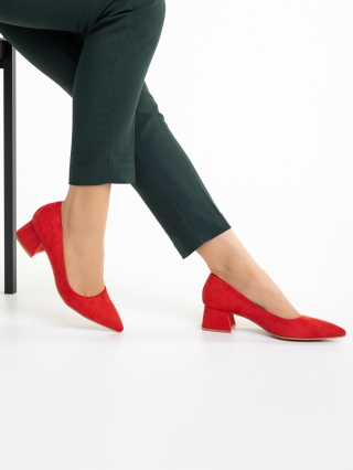 Pantofi Dama, Pantofi dama rosii din material textil cu toc Cataleya - Kalapod.net