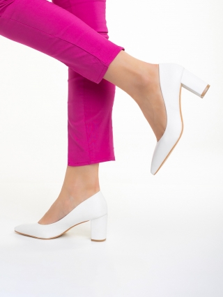Pantofi Dama, Pantofi dama albi cu toc din piele ecologica Mette - Kalapod.net