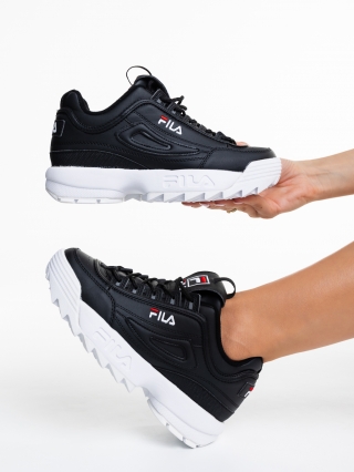 Pantofi sport dama Fila negri cu alb din piele ecologica Disruptor V1 Premium - Kalapod.net